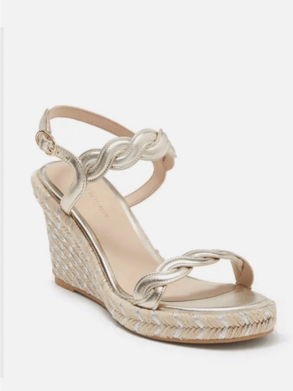 Stuart Weitzman Silver Braided Espadrille Wedge Sandals